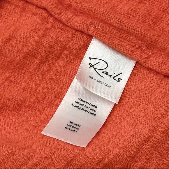 NWT Rails Women’s Aureta V-Neck Tiered Organic Cotton Belted Dress Papaya Medium - Picture 11 of 15